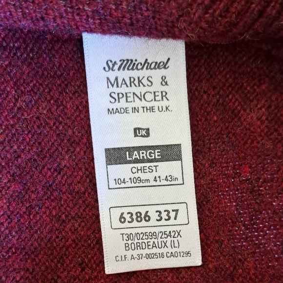 St Michael Vintage Lambswool Jumper Mens Size L Bordeaux Red Made in the UK - Picture 5 of 6